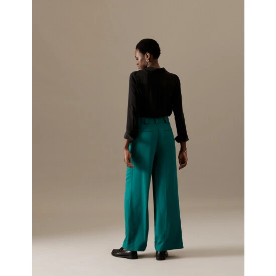 Autograph Pleat Front Wide Leg Trousers With Wool Women Teal Green 5 Autograph Pleat Front Wide Leg Trousers With Wool Women Teal Green - Image 5