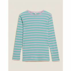 Autograph Striped Round Neck Top Women Green Mix