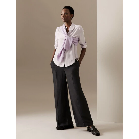 Autograph Pleat Front Wide Leg Trousers With Wool Women Teal Green 8 Autograph Pleat Front Wide Leg Trousers With Wool Women Teal Green - Image 8