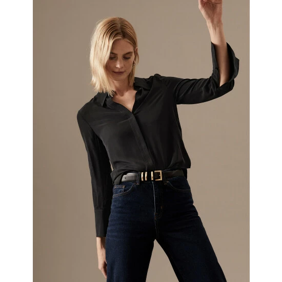 Autograph Pure Silk Long Sleeve Shirt Women Black 2 Autograph Pure Silk Long Sleeve Shirt Women Black - Image 2