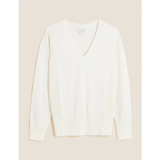Autograph V-Neck Jumper With Cashmere Women Ivory 1 Autograph V-Neck Jumper With Cashmere Women Ivory