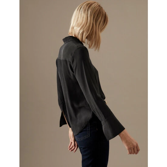 Autograph Pure Silk Long Sleeve Shirt Women Black 4 Autograph Pure Silk Long Sleeve Shirt Women Black - Image 4