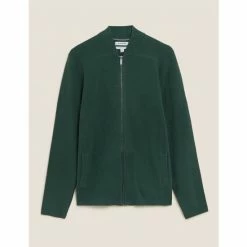 Autograph Premium Cotton Zip Up Knitted Bomber Men Cedar