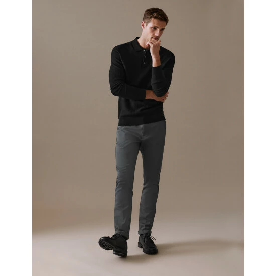 Autograph Cotton Rich Textured Knitted Polo Shirt Men Dark Navy 3 Autograph Cotton Rich Textured Knitted Polo Shirt Men Dark Navy - Image 3