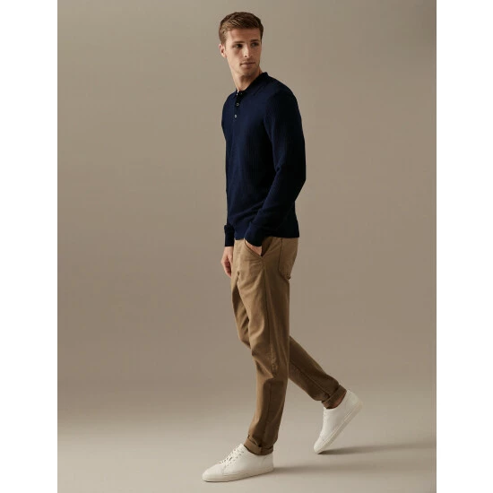 Autograph Cotton Rich Textured Knitted Polo Shirt Men Dark Navy 7 Autograph Cotton Rich Textured Knitted Polo Shirt Men Dark Navy - Image 7