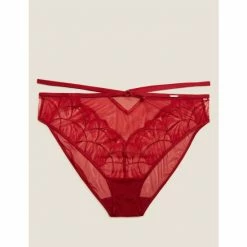 Autograph Calvi Embroidery High Leg Knickers Lingerie Cherry Red