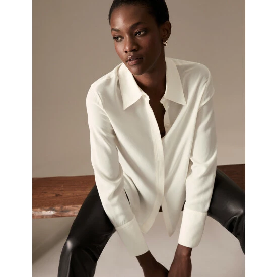 Autograph Pure Silk Long Sleeve Shirt Women Black 8 Autograph Pure Silk Long Sleeve Shirt Women Black - Image 8