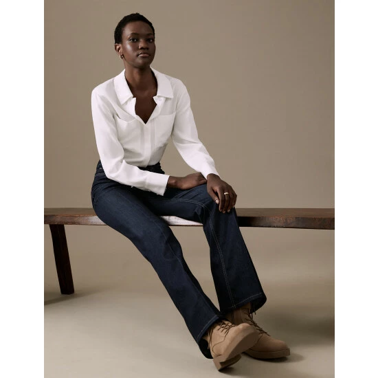 Autograph Luxury High Waisted Flared Jeans Women Dark Indigo 2 Autograph Luxury High Waisted Flared Jeans Women Dark Indigo - Image 2