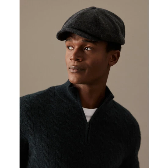 Autograph Pure Cashmere Baker Boy Hat Men Charcoal Mix 3 Autograph Pure Cashmere Baker Boy Hat Men Charcoal Mix - Image 3