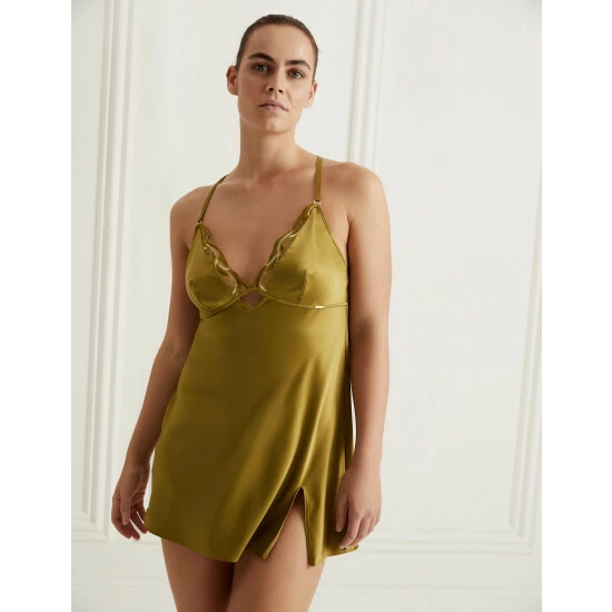 Autograph Amalfi Embroidery Satin Slip Lingerie Chartreuse 3 Autograph Amalfi Embroidery Satin Slip Lingerie Chartreuse - Image 3