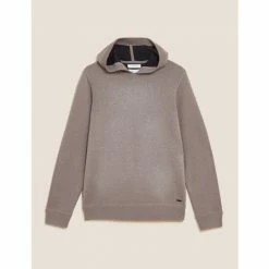 Autograph Wool Blend Double Faced Knitted Hoodie Men Latte