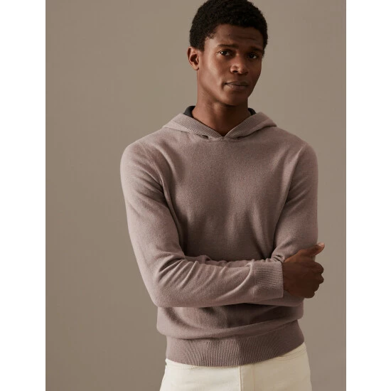 Autograph Wool Blend Double Faced Knitted Hoodie Men Latte 2 Autograph Wool Blend Double Faced Knitted Hoodie Men Latte - Image 2