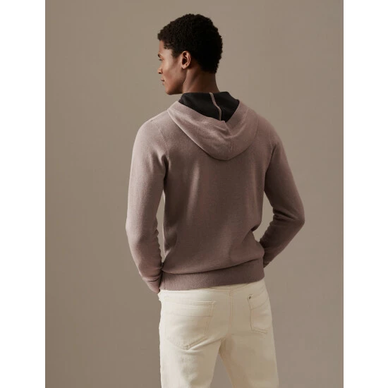 Autograph Wool Blend Double Faced Knitted Hoodie Men Latte 5 Autograph Wool Blend Double Faced Knitted Hoodie Men Latte - Image 5