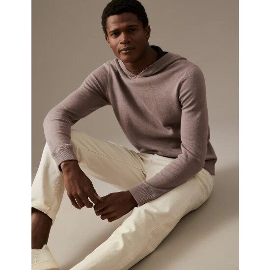 Autograph Wool Blend Double Faced Knitted Hoodie Men Latte 6 Autograph Wool Blend Double Faced Knitted Hoodie Men Latte - Image 6