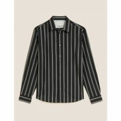 Autograph Pure Cotton Striped Shirt Men Black Mix