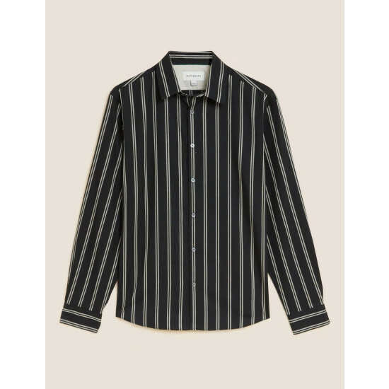 Autograph Pure Cotton Striped Shirt Men Black Mix 1 Autograph Pure Cotton Striped Shirt Men Black Mix