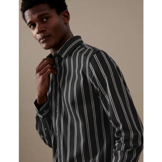 Autograph Pure Cotton Striped Shirt Men Black Mix 2 Autograph Pure Cotton Striped Shirt Men Black Mix - Image 2