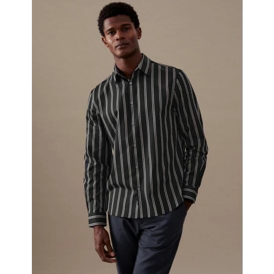 Autograph Pure Cotton Striped Shirt Men Black Mix 7 Autograph Pure Cotton Striped Shirt Men Black Mix - Image 7