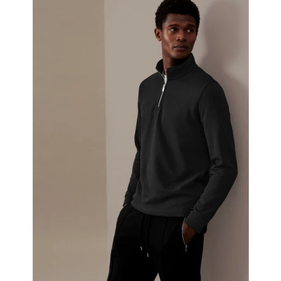 Autograph Cotton Blend Half Zip Sweatshirt Men Black 2 Autograph Cotton Blend Half Zip Sweatshirt Men Black - Image 2