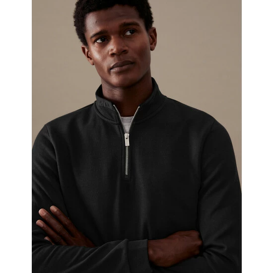 Autograph Cotton Blend Half Zip Sweatshirt Men Black 3 Autograph Cotton Blend Half Zip Sweatshirt Men Black - Image 3