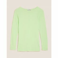 Autograph Pure Tencel™ Round Neck Long Sleeve Top Women Pale Lime