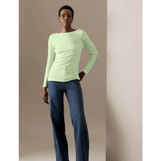 Autograph Pure Tencel™ Round Neck Long Sleeve Top Women Pale Lime 2 Autograph Pure Tencel™ Round Neck Long Sleeve Top Women Pale Lime - Image 2