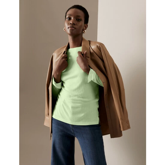 Autograph Pure Tencel™ Round Neck Long Sleeve Top Women Pale Lime 4 Autograph Pure Tencel™ Round Neck Long Sleeve Top Women Pale Lime - Image 4