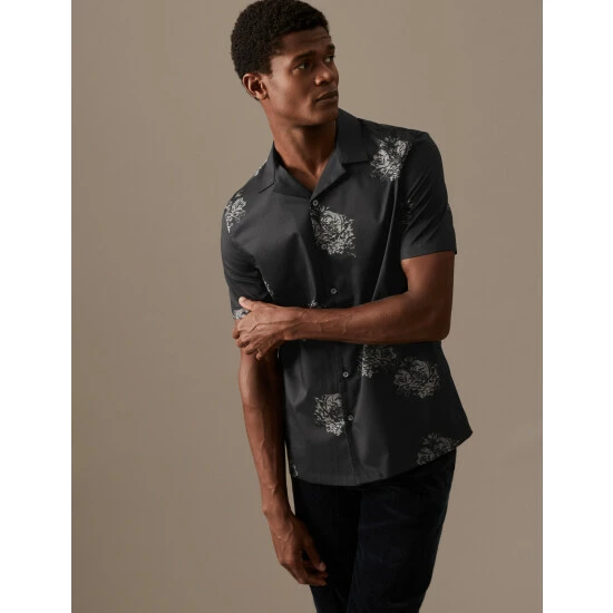 Autograph Cotton Rich Floral Shirt Men Black 2 Autograph Cotton Rich Floral Shirt Men Black - Image 2