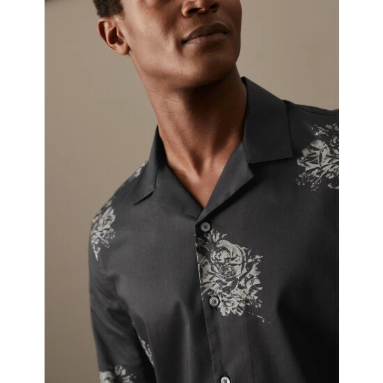 Autograph Cotton Rich Floral Shirt Men Black 4 Autograph Cotton Rich Floral Shirt Men Black - Image 4