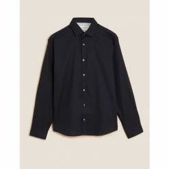Autograph Regular Fit Easy Iron Textured Pure Cotton Shirt Men Dark Navy