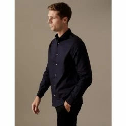 Autograph Regular Fit Easy Iron Textured Pure Cotton Shirt Men Dark Navy -autograph Shop unnamed file 931