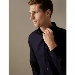 Autograph Regular Fit Easy Iron Textured Pure Cotton Shirt Men Dark Navy -autograph Shop unnamed file 933