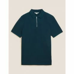 Autograph Pure Cotton Half Zip Polo Shirt Men Natural Mix
