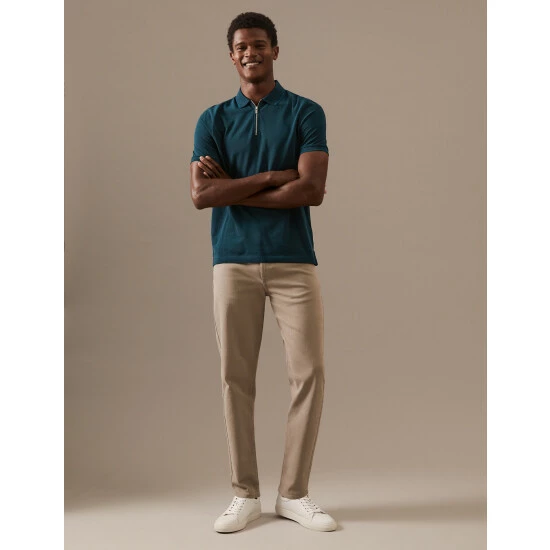 Autograph Pure Cotton Half Zip Polo Shirt Men Natural Mix 3 Autograph Pure Cotton Half Zip Polo Shirt Men Natural Mix - Image 3